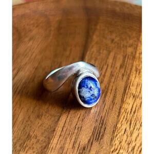 Vintage 925 Sterling Silver Boho Ring w/ Blue Stone | Statement | Size 7